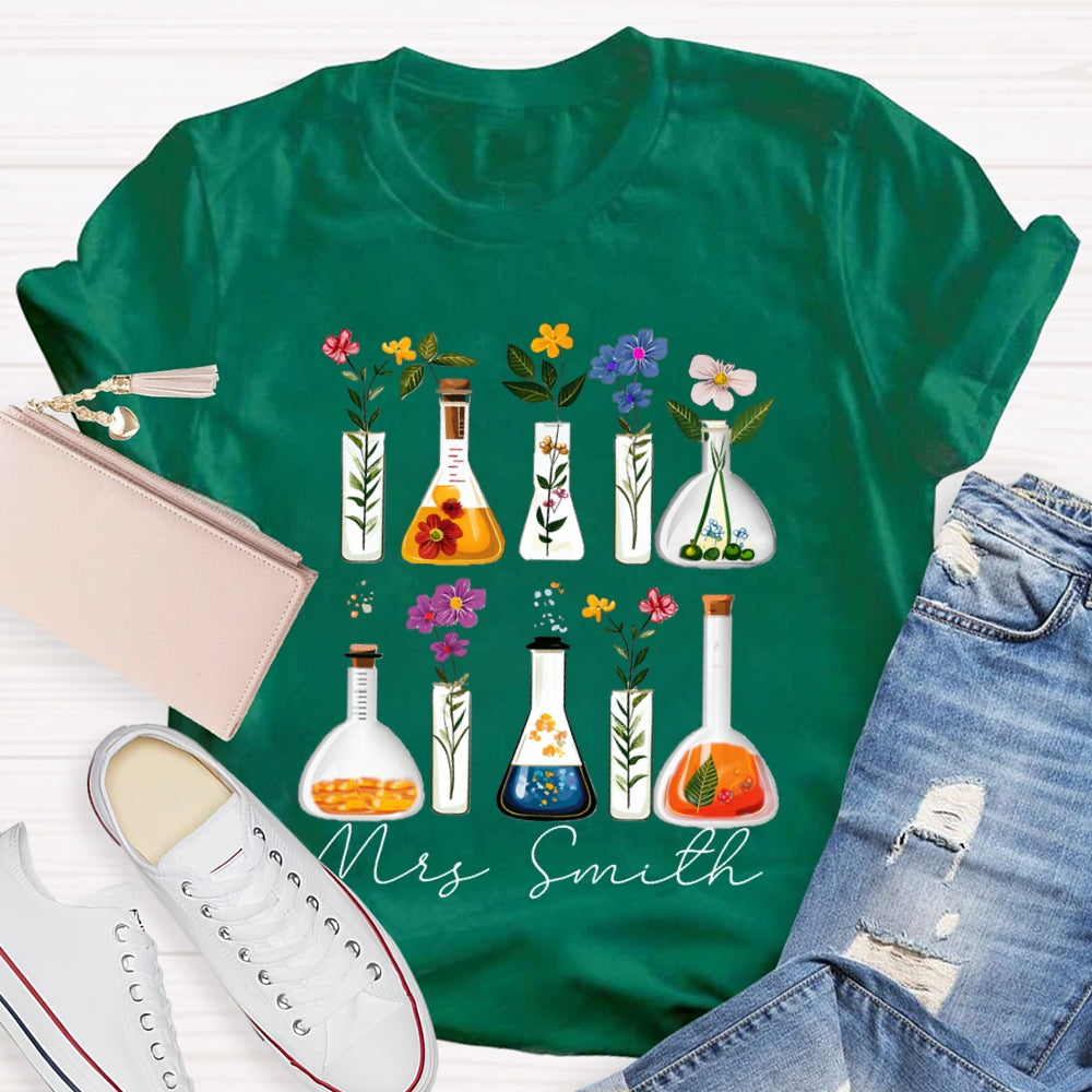 Personalized Name Back To School Various Flowers Science Teacher T-shirt