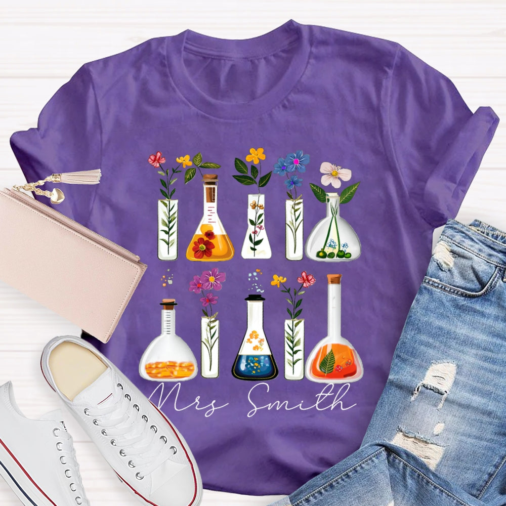 Personalized Name Back To School Various Flowers Science Teacher T-shirt