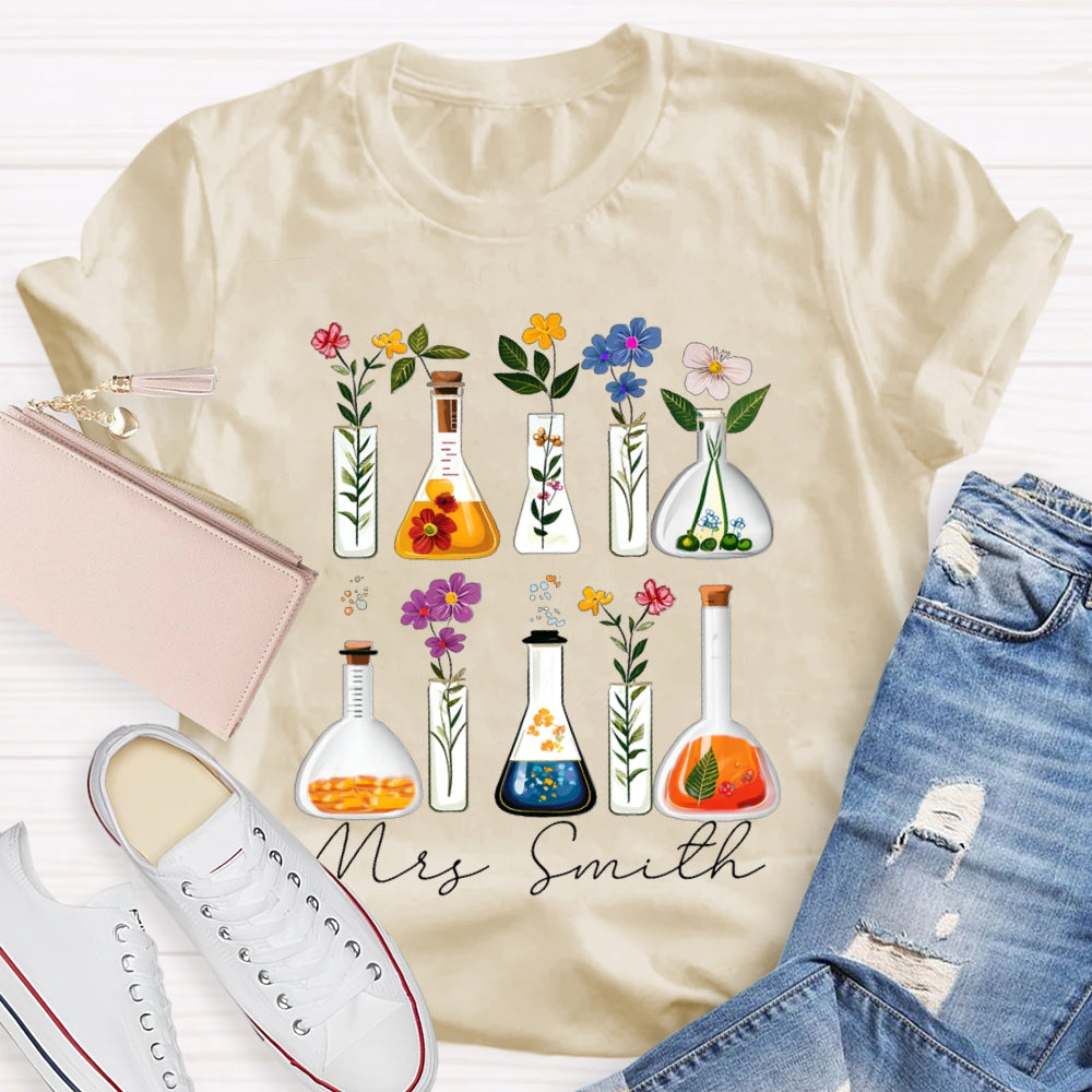 Personalized Name Back To School Various Flowers Science Teacher T-shirt