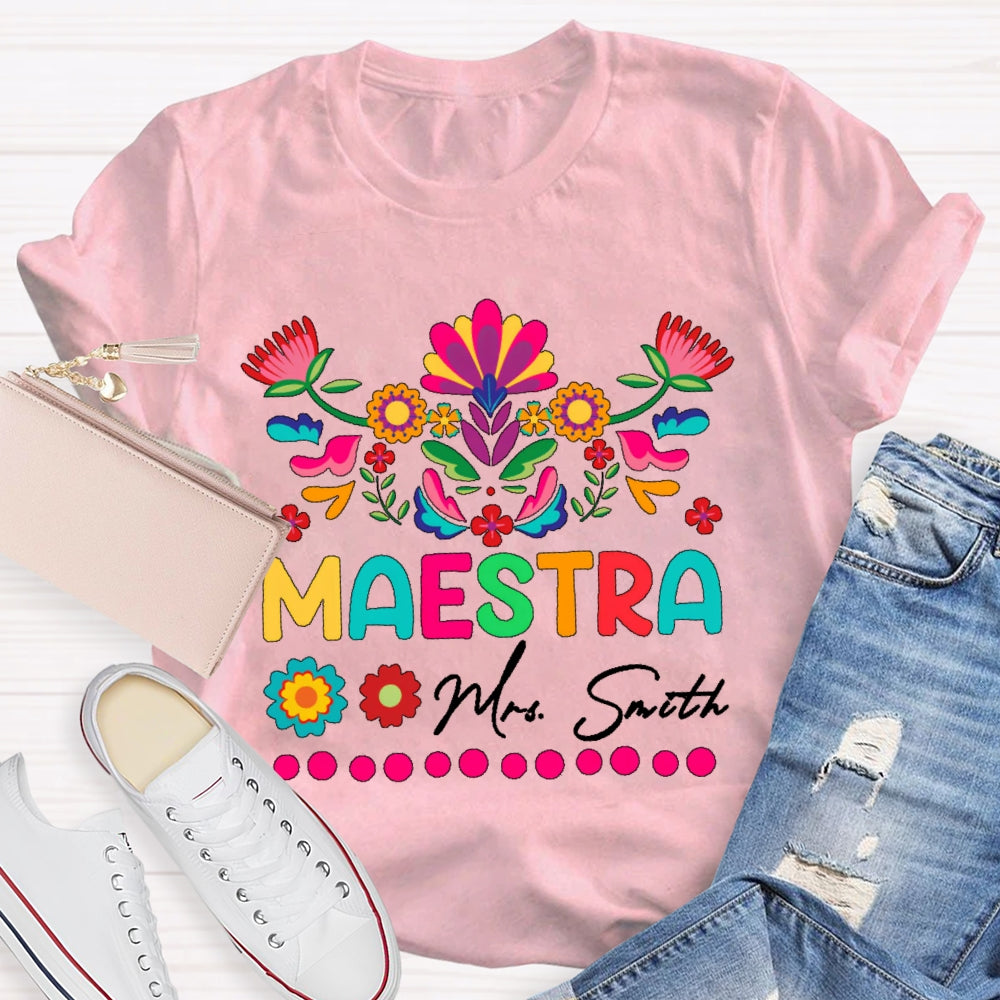 Personalized Name  Maestra Flowers Printing T-shirt