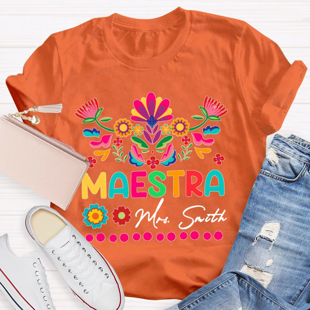 Personalized Name  Maestra Flowers Printing T-shirt