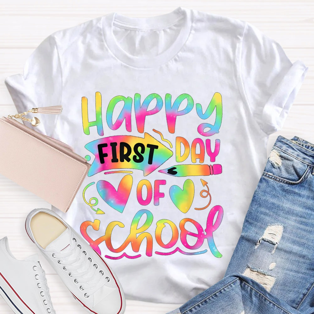 Happy First Day Of School Colorful Gradient Font T-shirt