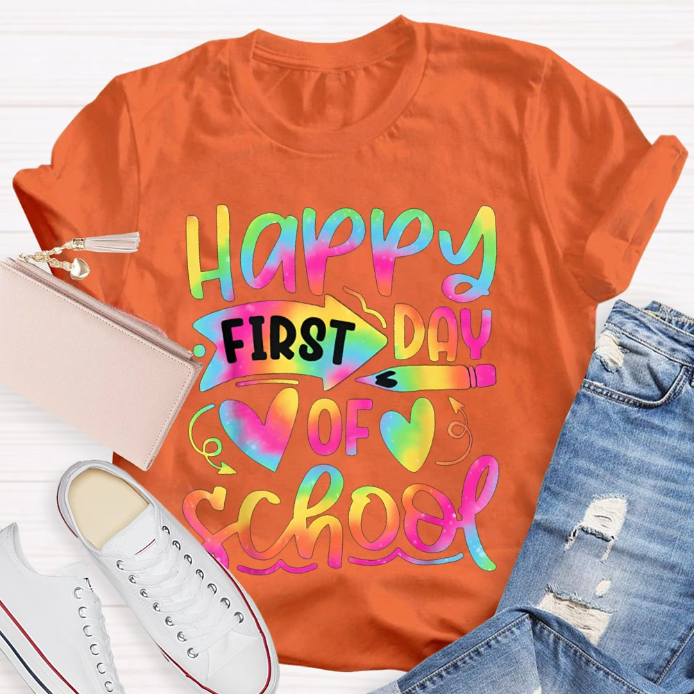 Happy First Day Of School Colorful Gradient Font T-shirt