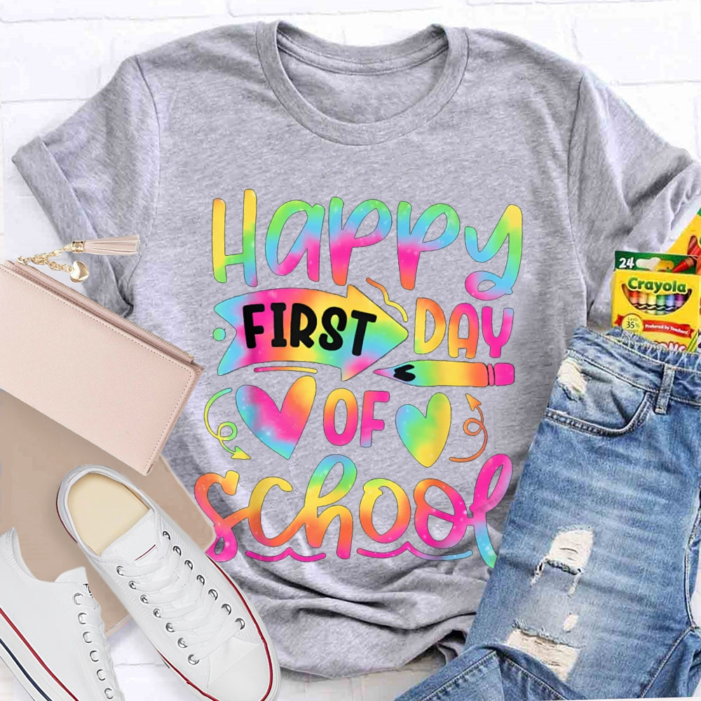 Happy First Day Of School Colorful Gradient Font T-shirt