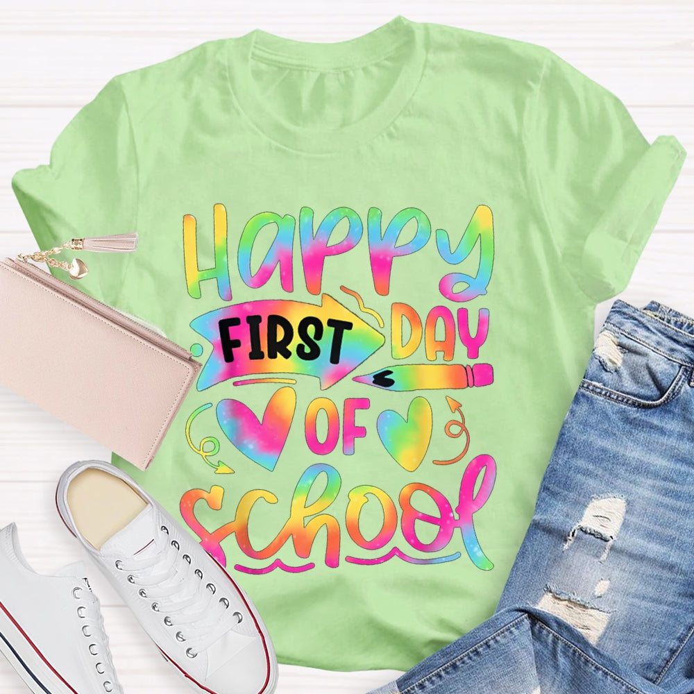Happy First Day Of School Colorful Gradient Font T-shirt