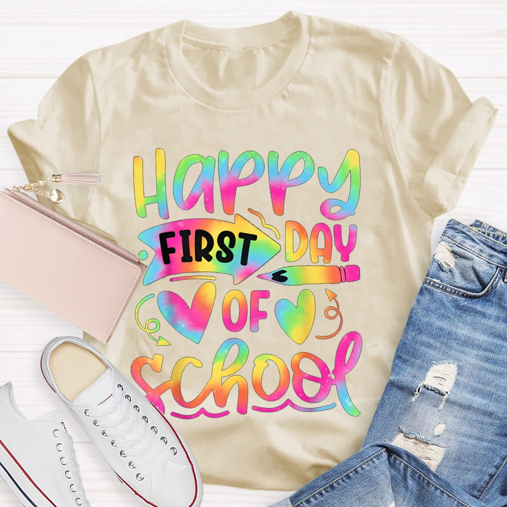 Happy First Day Of School Colorful Gradient Font T-shirt