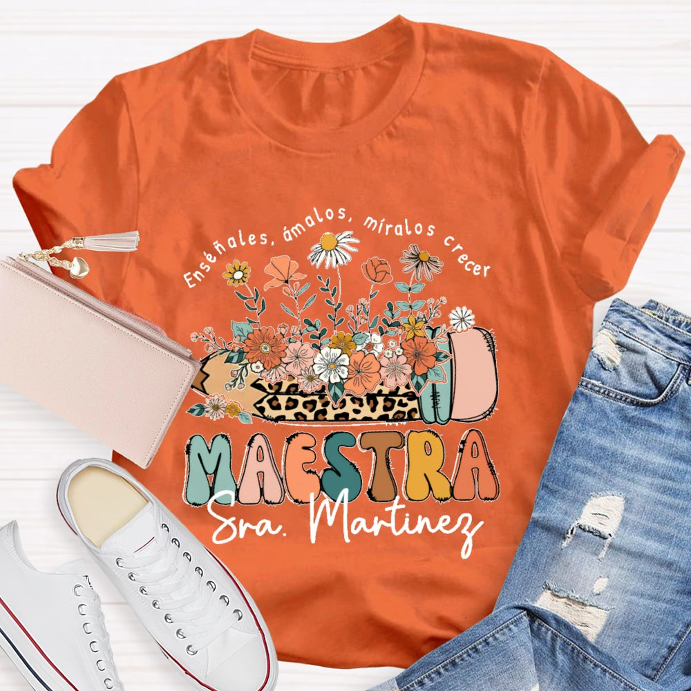 Personalized Name  Maestra Leopard Print Pencil T-shirt