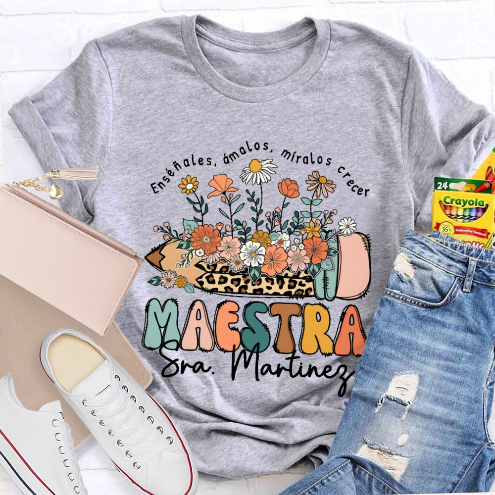 Personalized Name  Maestra Leopard Print Pencil T-shirt