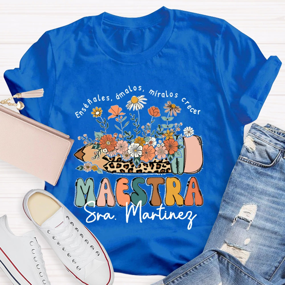 Personalized Name  Maestra Leopard Print Pencil T-shirt