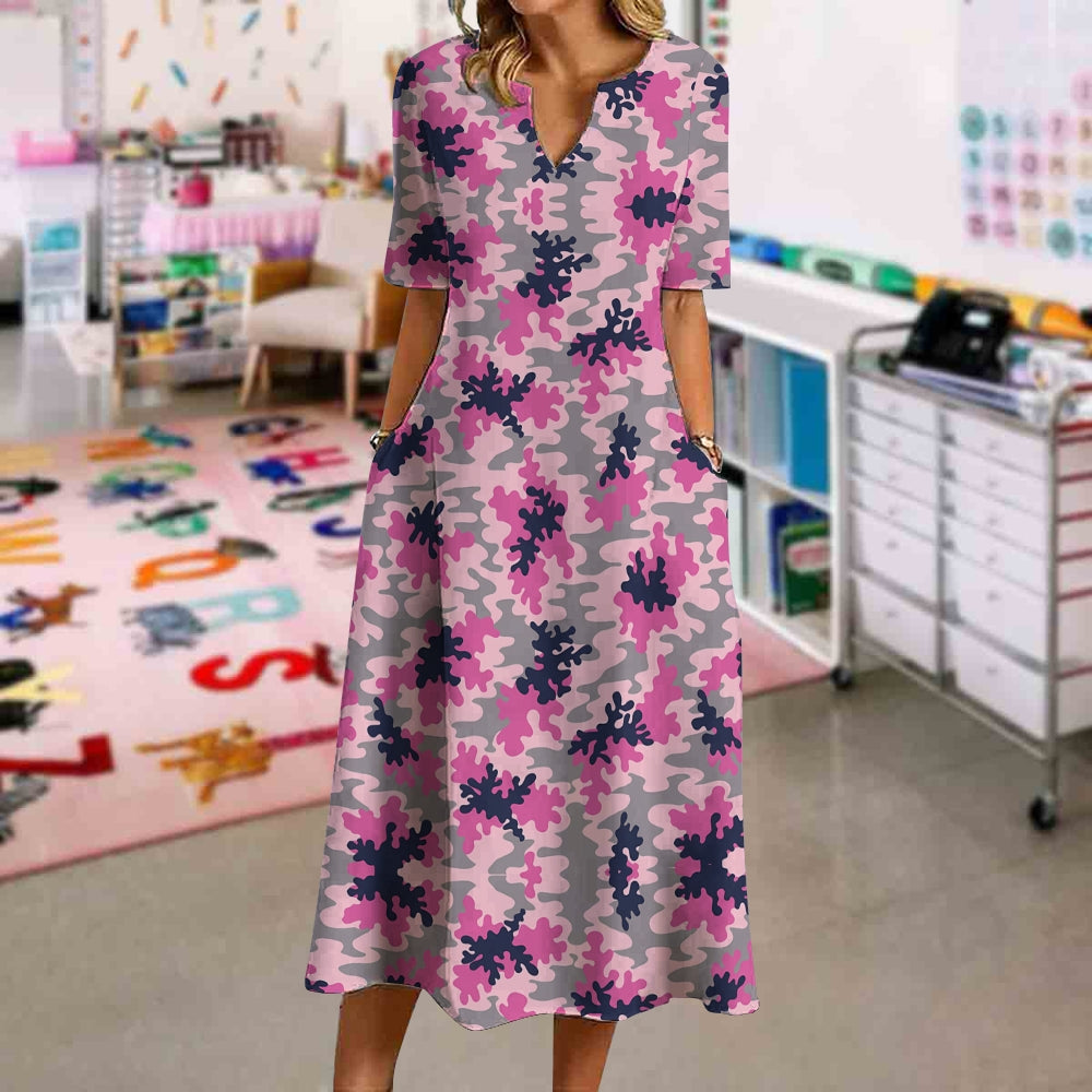 Elegant Dark Pink Floral Dress