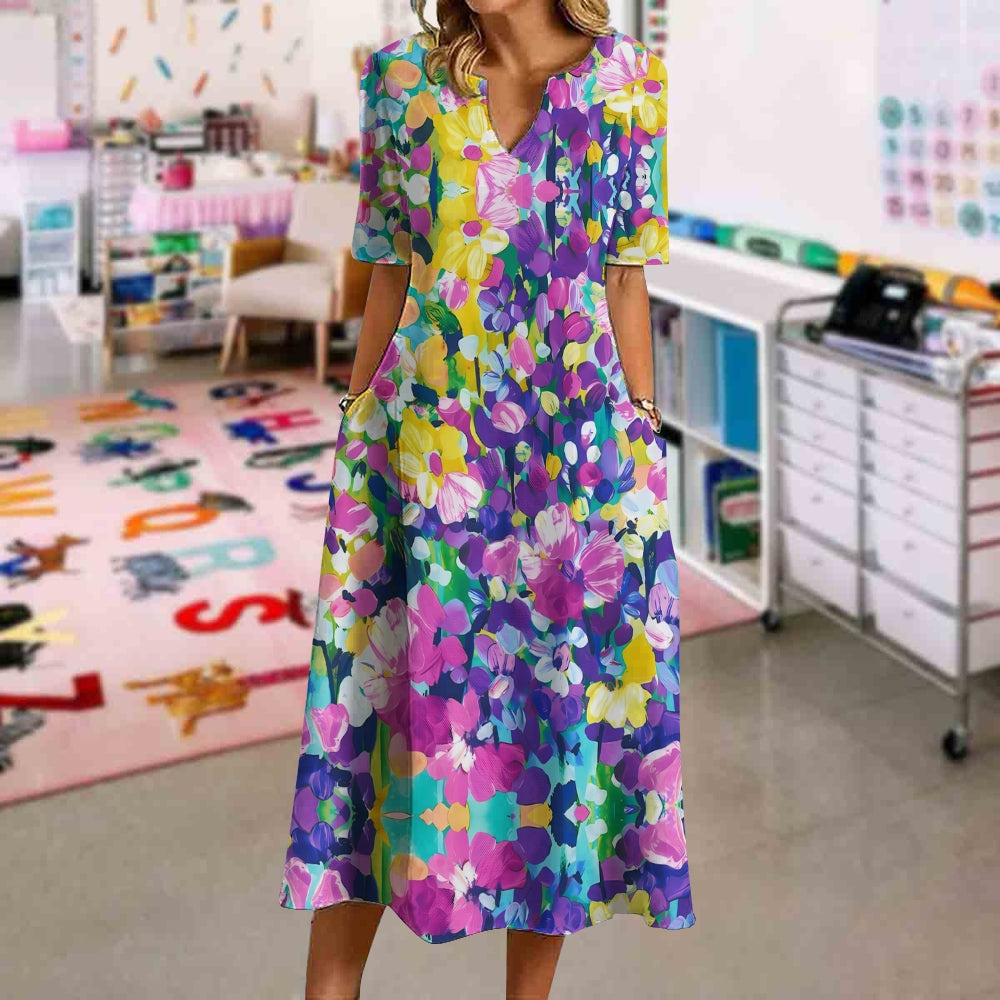 Elegant Watercolor Print Dress