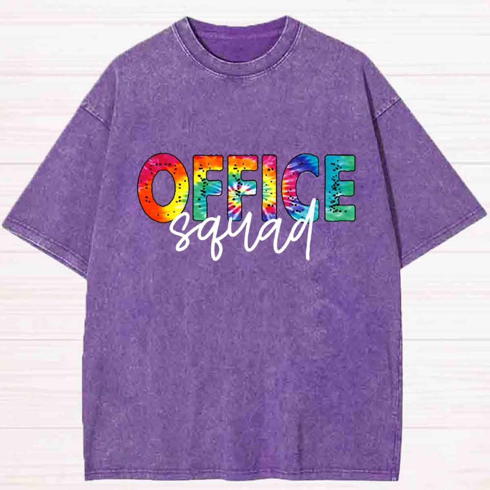 Office Squad Gradient Color Letters Washed T-Shirt