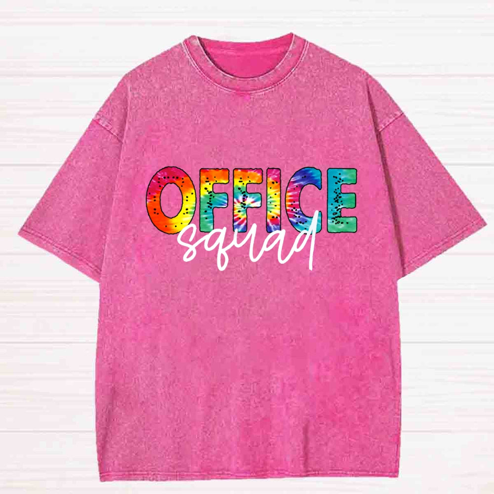 Office Squad Gradient Color Letters Washed T-Shirt