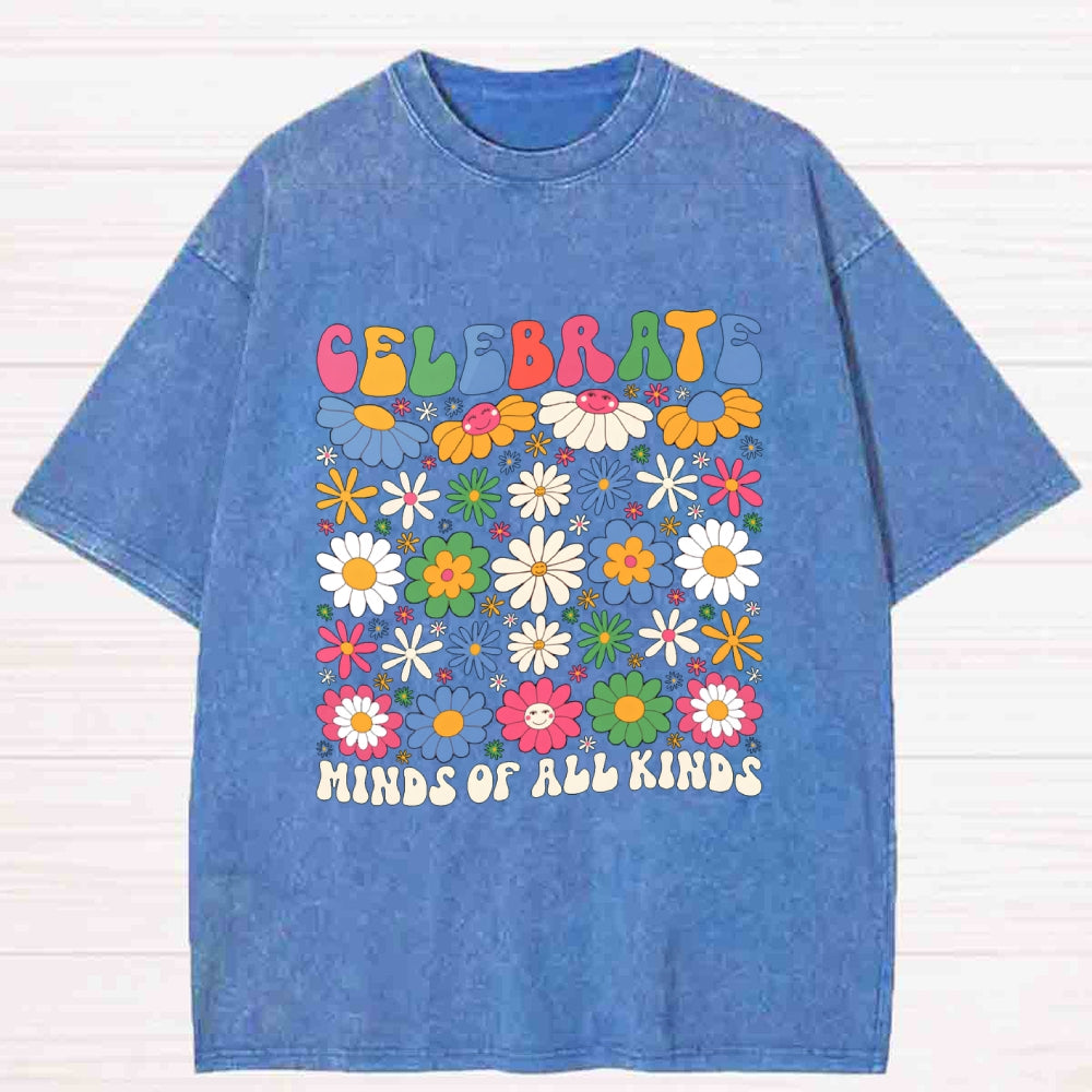 Celebrate Minds Of All Kinds Colorful Flowers Washed T-shirt