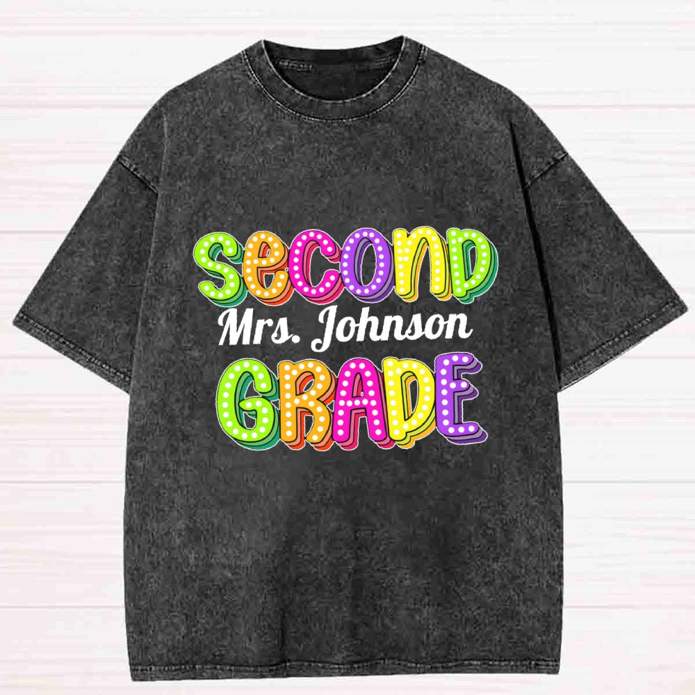 Personalized Grade And Name Colorful Letter Washed T-Shirt