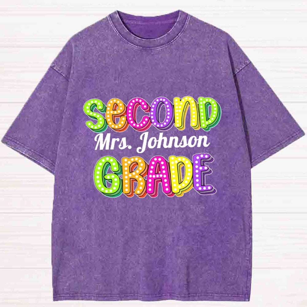 Personalized Grade And Name Colorful Letter Washed T-Shirt