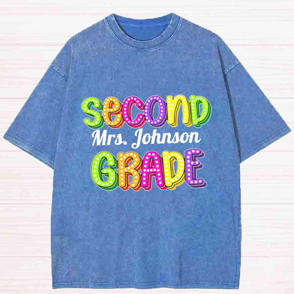 Personalized Grade And Name Colorful Letter Washed T-Shirt
