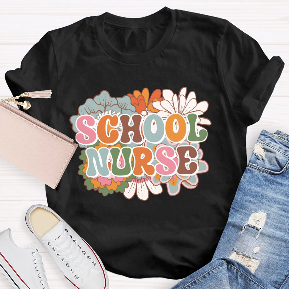 School Nurse Flowers Funny T-shirt