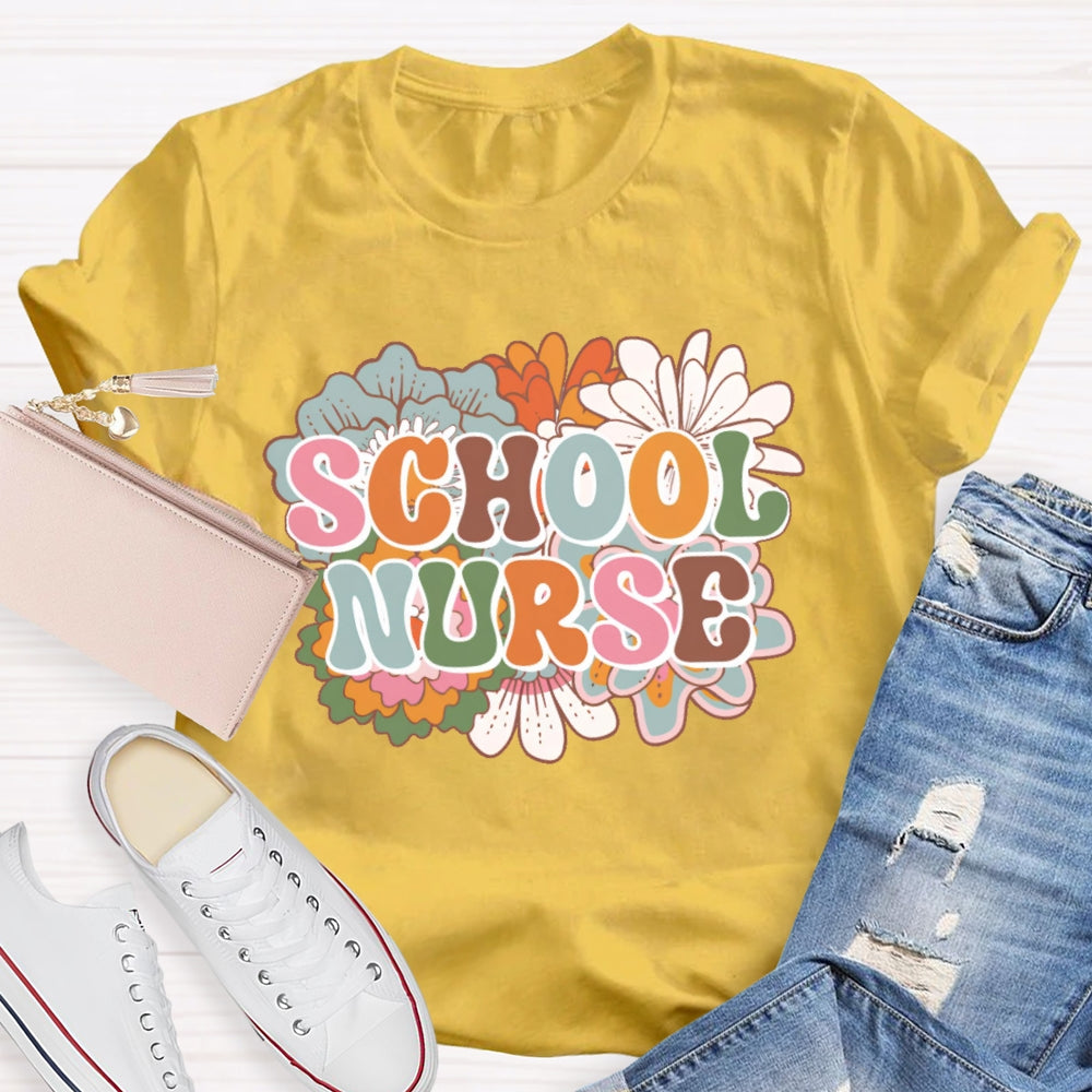 School Nurse Flowers Funny T-shirt