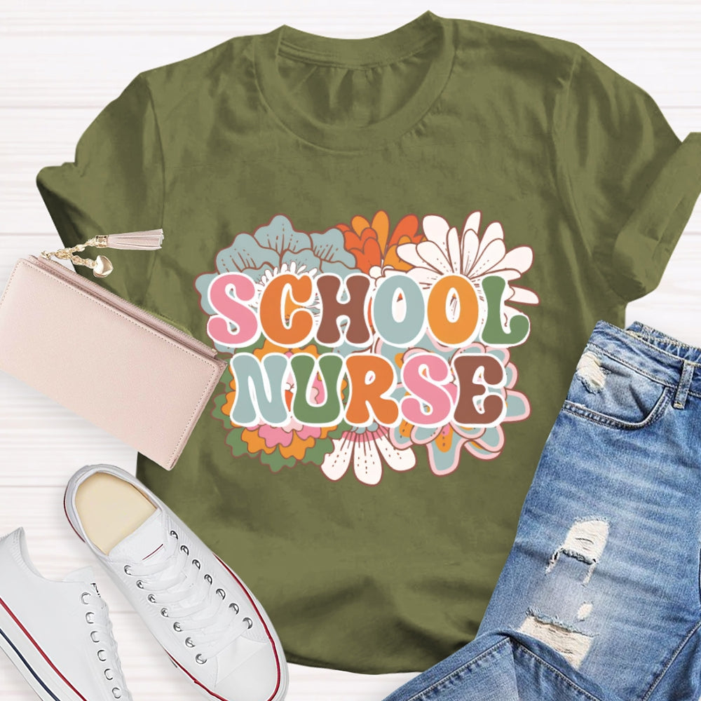 School Nurse Flowers Funny T-shirt