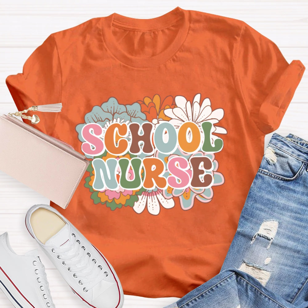 School Nurse Flowers Funny T-shirt
