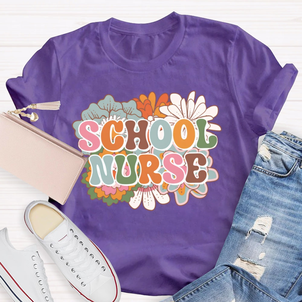 School Nurse Flowers Funny T-shirt