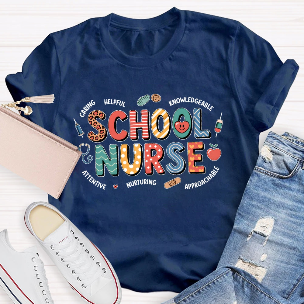 School Nurse Cute Letters T-shirt