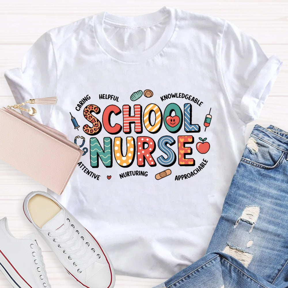 School Nurse Cute Letters T-shirt