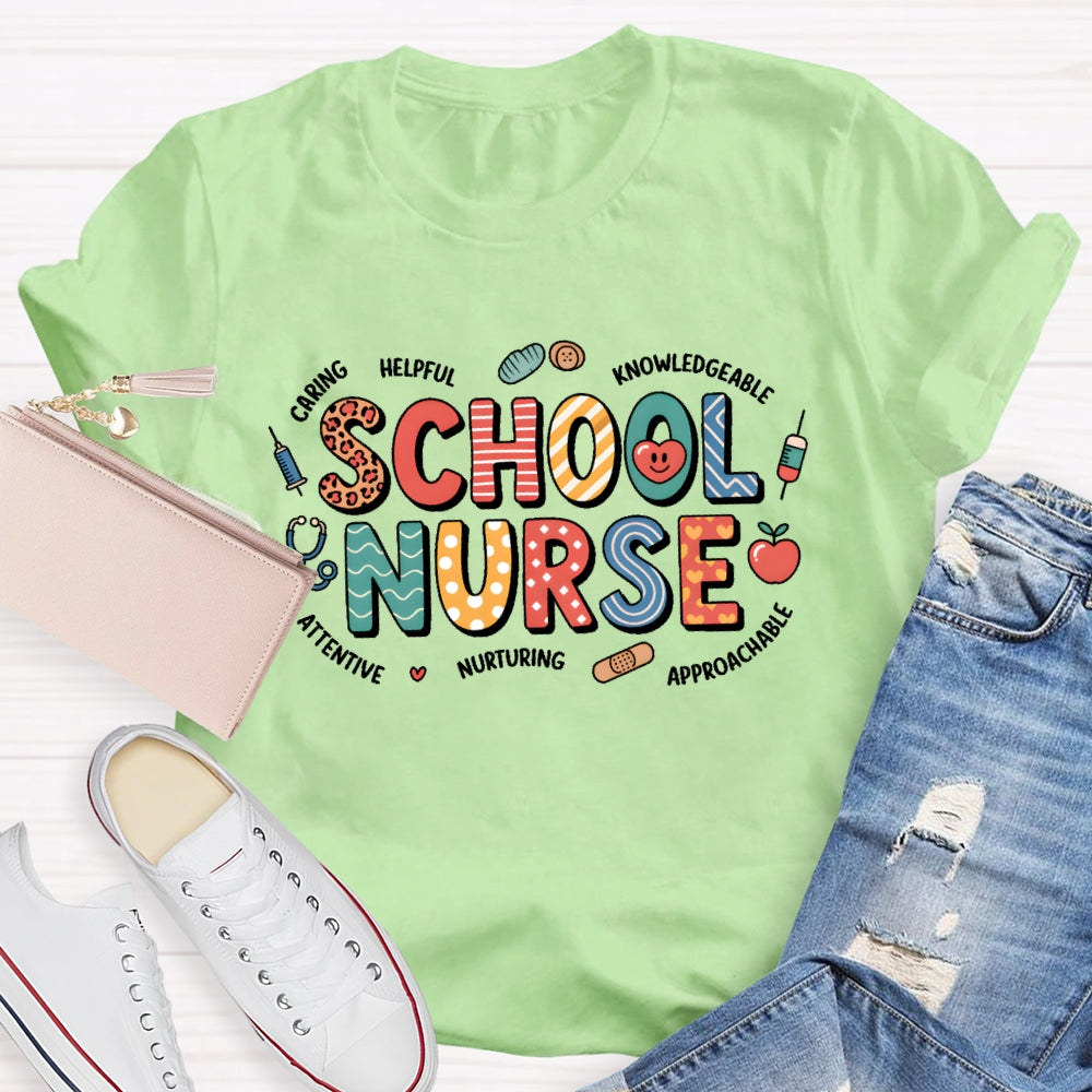 School Nurse Cute Letters T-shirt