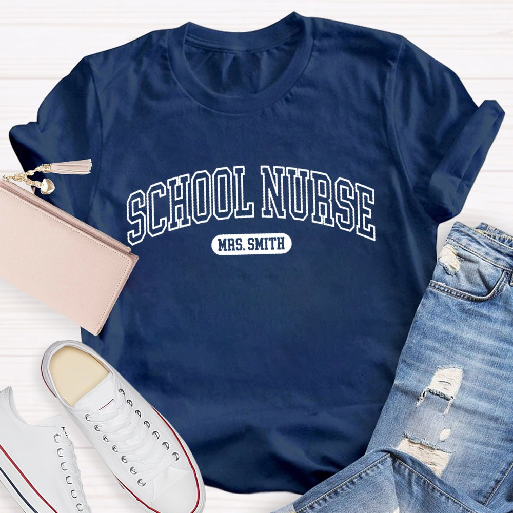 Personalized Name School Nurse  Minimalist letters T-shirt
