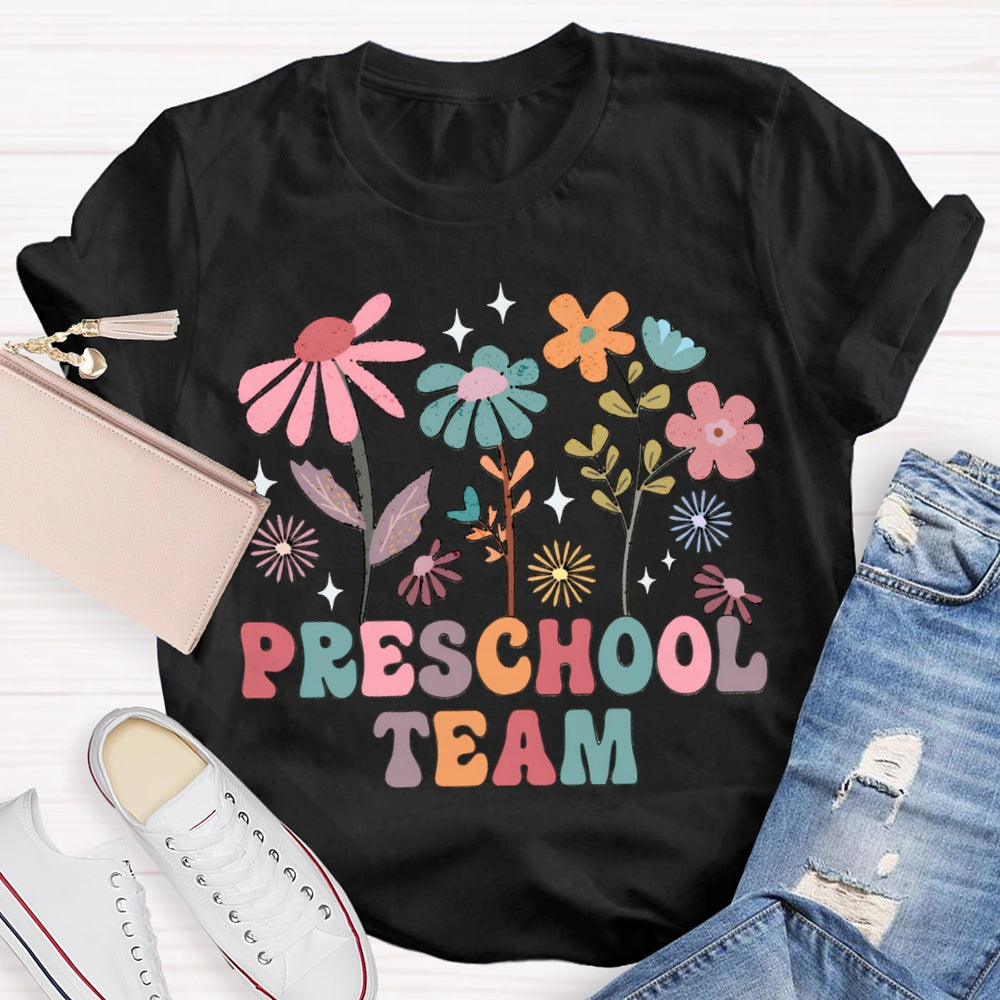 Personalized Grade Preschool Team Colorful Flowers T-shirt