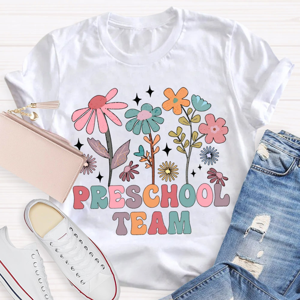 Personalized Grade Preschool Team Colorful Flowers T-shirt