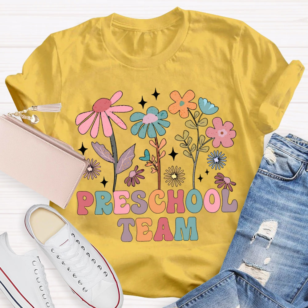 Personalized Grade Preschool Team Colorful Flowers T-shirt