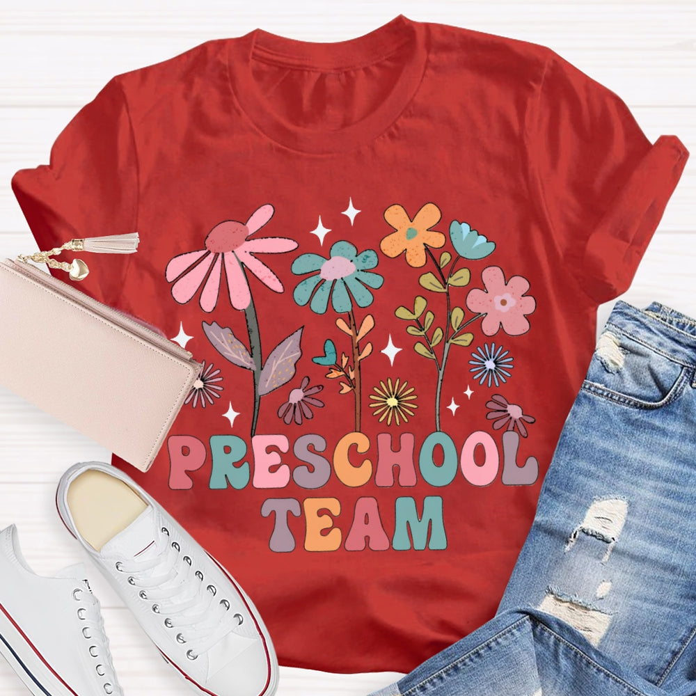 Personalized Grade Preschool Team Colorful Flowers T-shirt