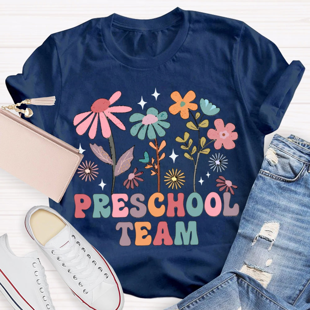 Personalized Grade Preschool Team Colorful Flowers T-shirt