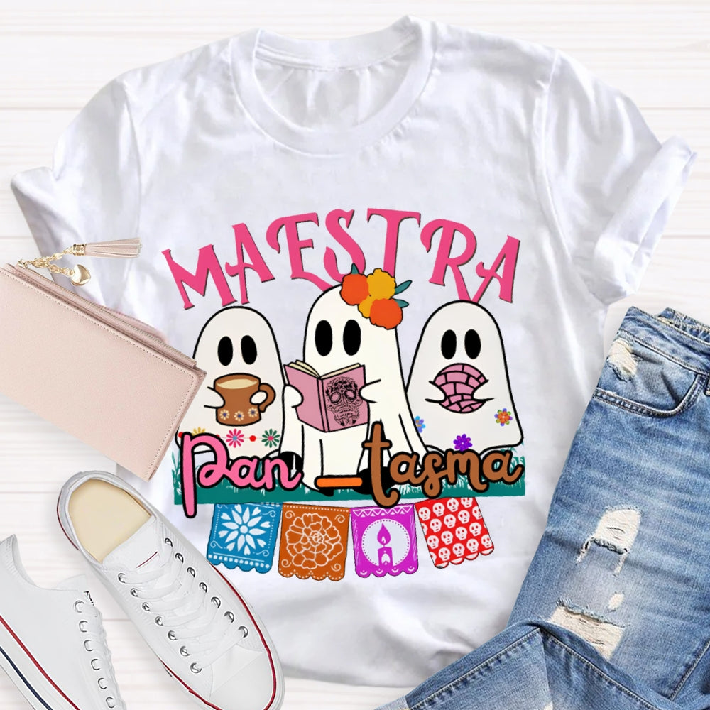 Maestra Three Cute Ghosts Funny Halloween Bilingual Teacher T-shirt