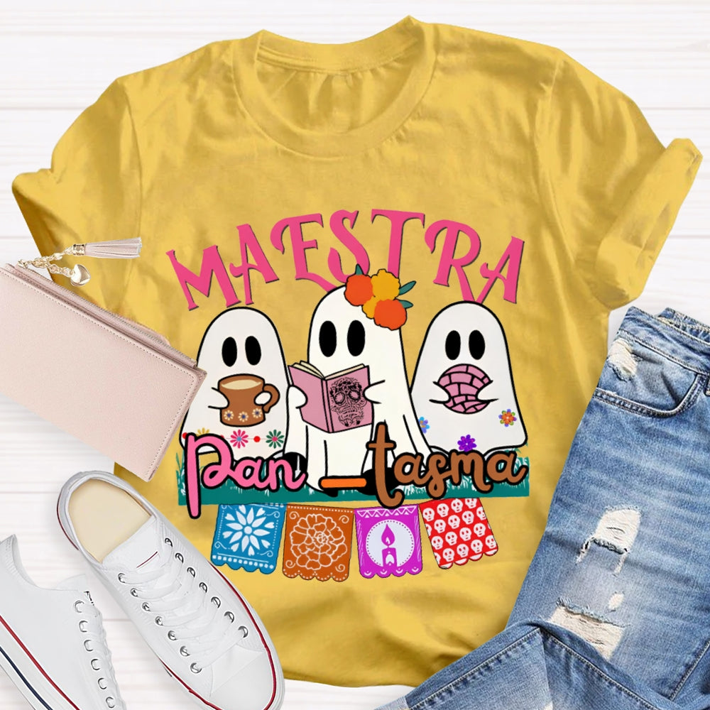Maestra Three Cute Ghosts Funny Halloween Bilingual Teacher T-shirt