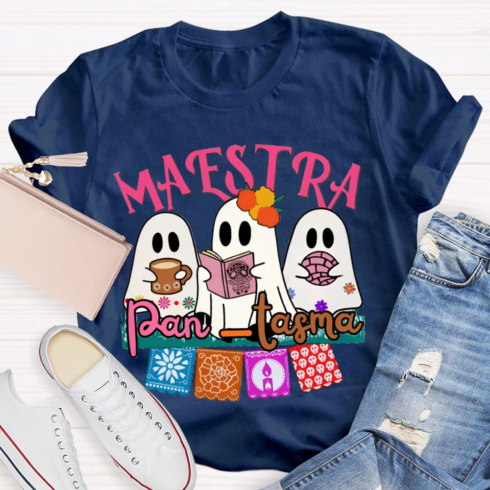Maestra Three Cute Ghosts Funny Halloween Bilingual Teacher T-shirt
