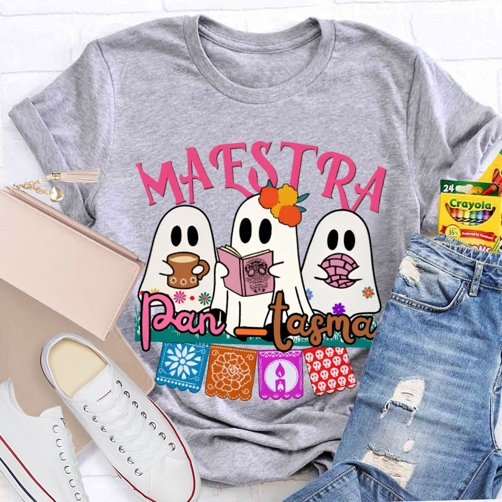Maestra Three Cute Ghosts Funny Halloween Bilingual Teacher T-shirt
