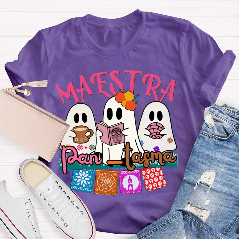 Maestra Three Cute Ghosts Funny Halloween Bilingual Teacher T-shirt