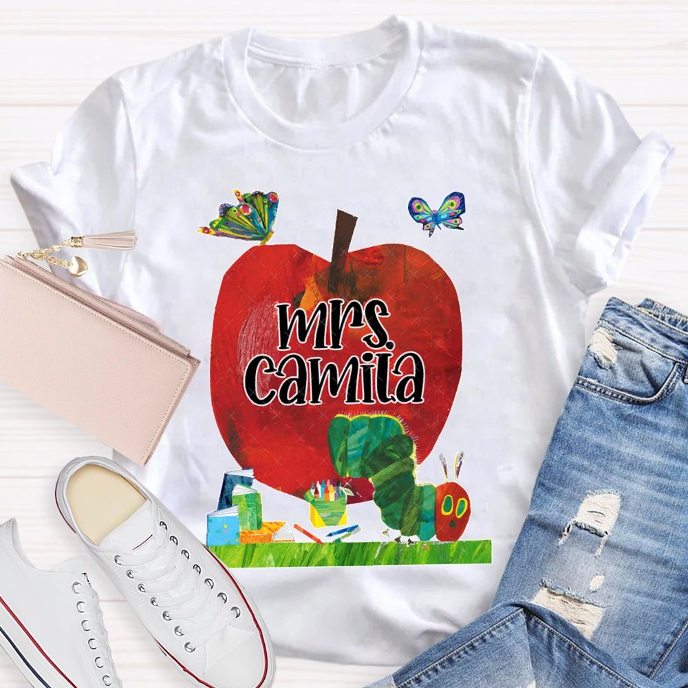 Personalized Name Butterflies And Caterpillars Attracted To Apples T-shirt
