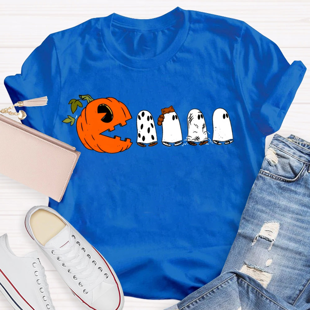Pumpkin And Four Cute Ghosts Funny Halloween T-shirt