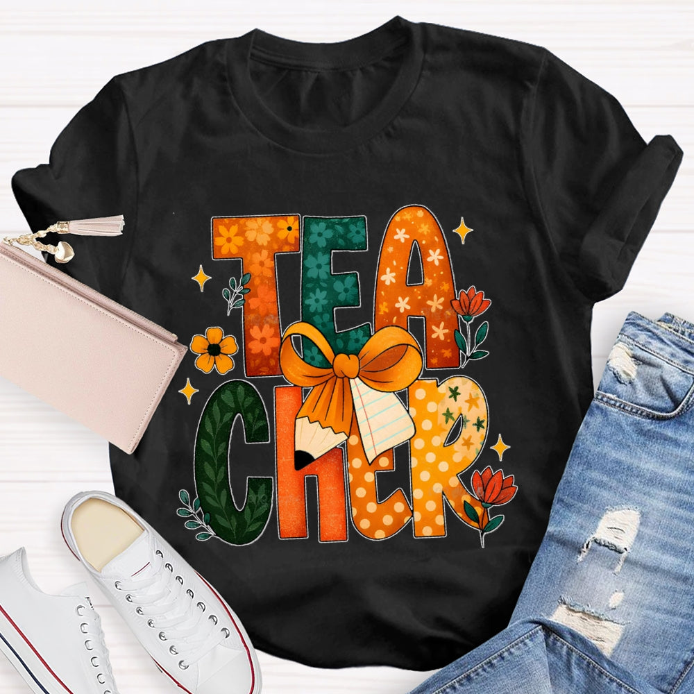 Colorful Flower Font Back To School Teacher T-shirt