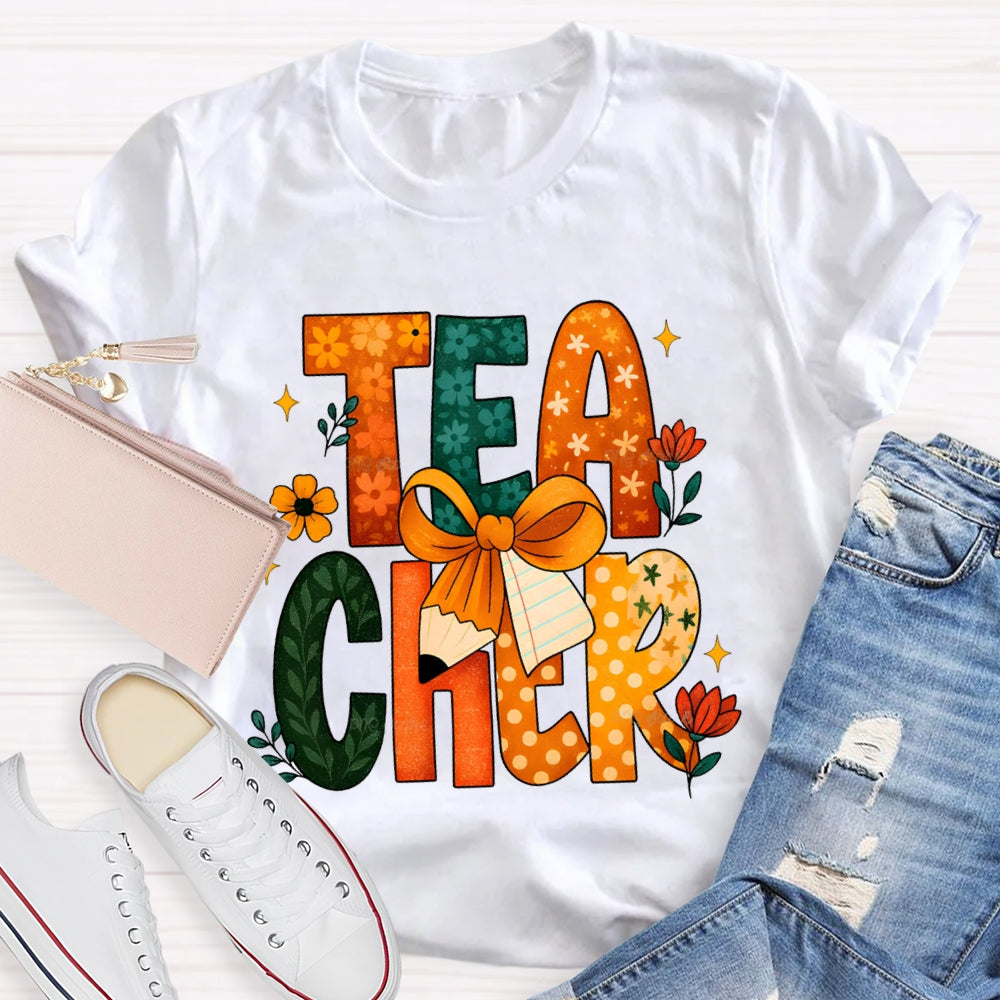 Colorful Flower Font Back To School Teacher T-shirt