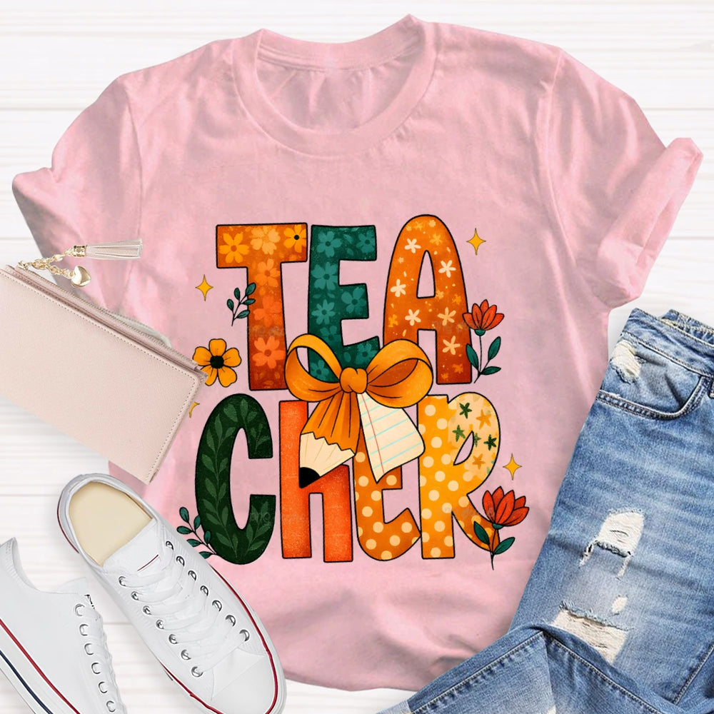 Colorful Flower Font Back To School Teacher T-shirt