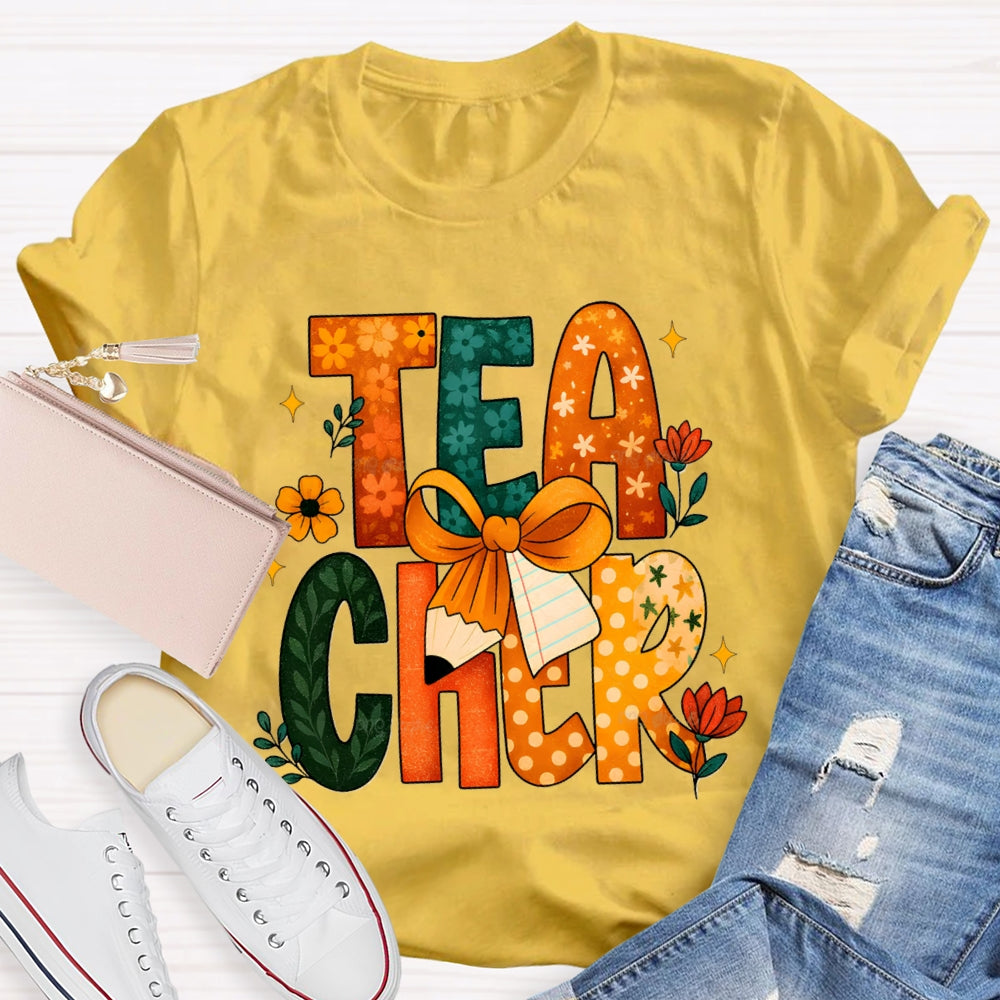 Colorful Flower Font Back To School Teacher T-shirt