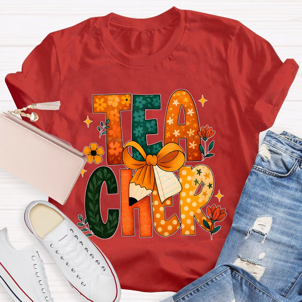 Colorful Flower Font Back To School Teacher T-shirt