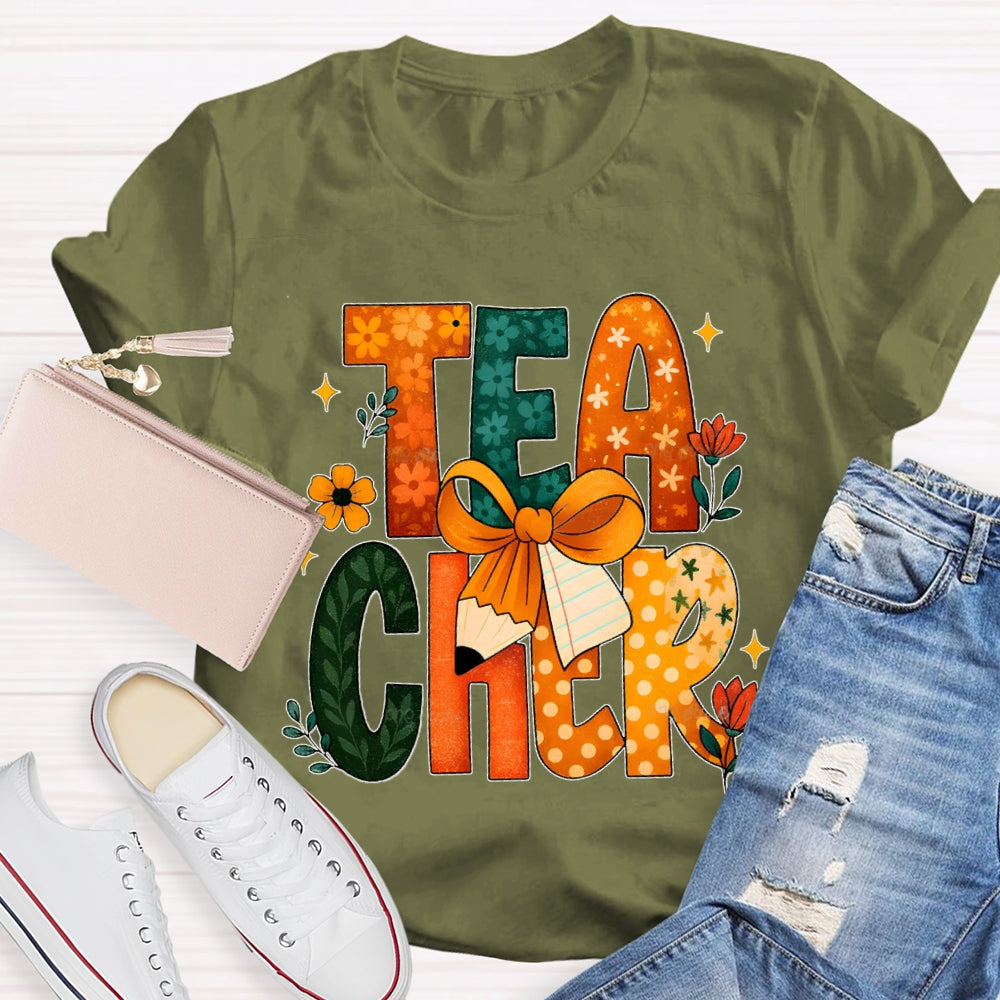 Colorful Flower Font Back To School Teacher T-shirt