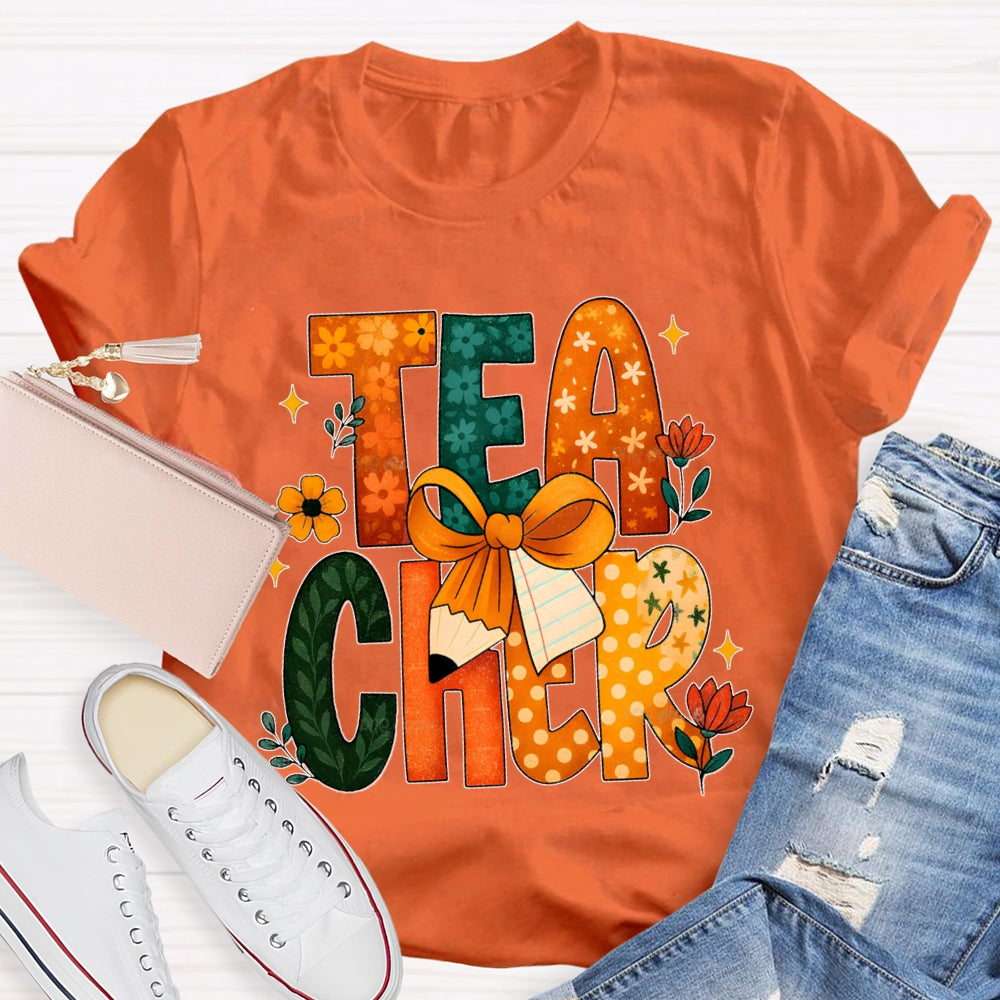 Colorful Flower Font Back To School Teacher T-shirt