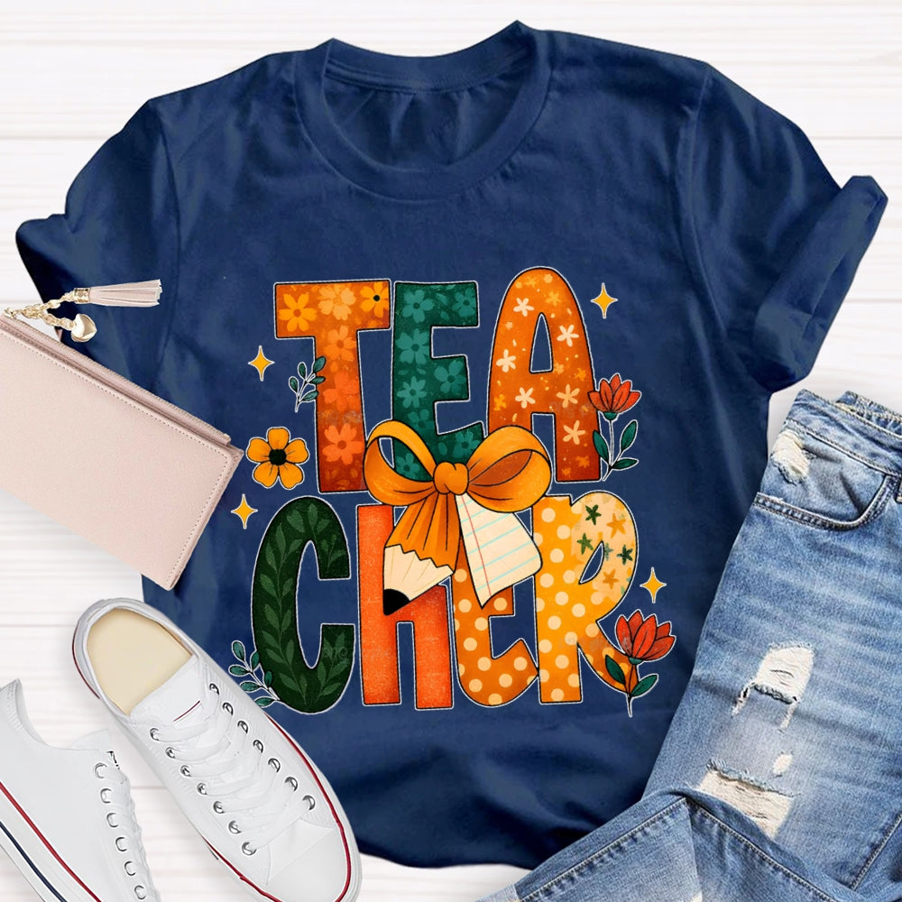 Colorful Flower Font Back To School Teacher T-shirt